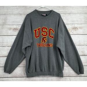 Vintage 90s USC Trojans Embroidered Crewneck Sweatshirt Adult XL Gray Varsity